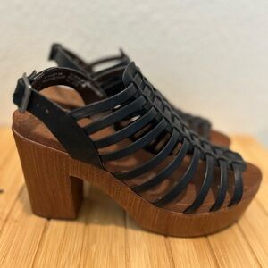 Black Strappy Block Heel Sandals